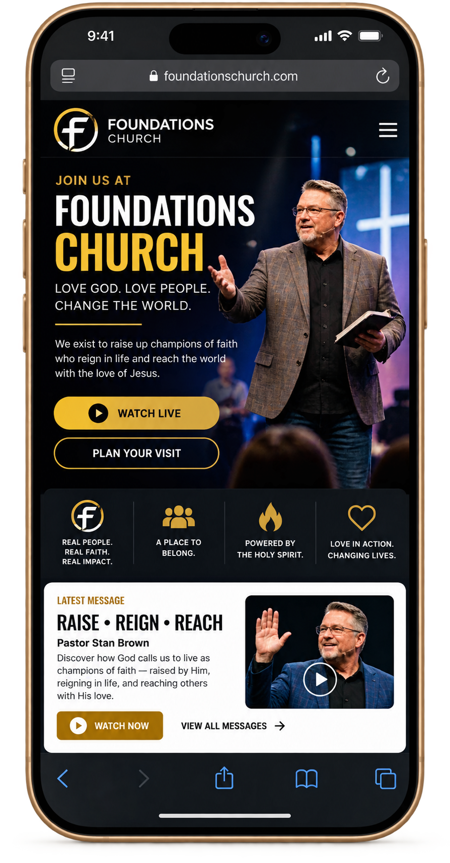 Foundations Church mobile website mockup