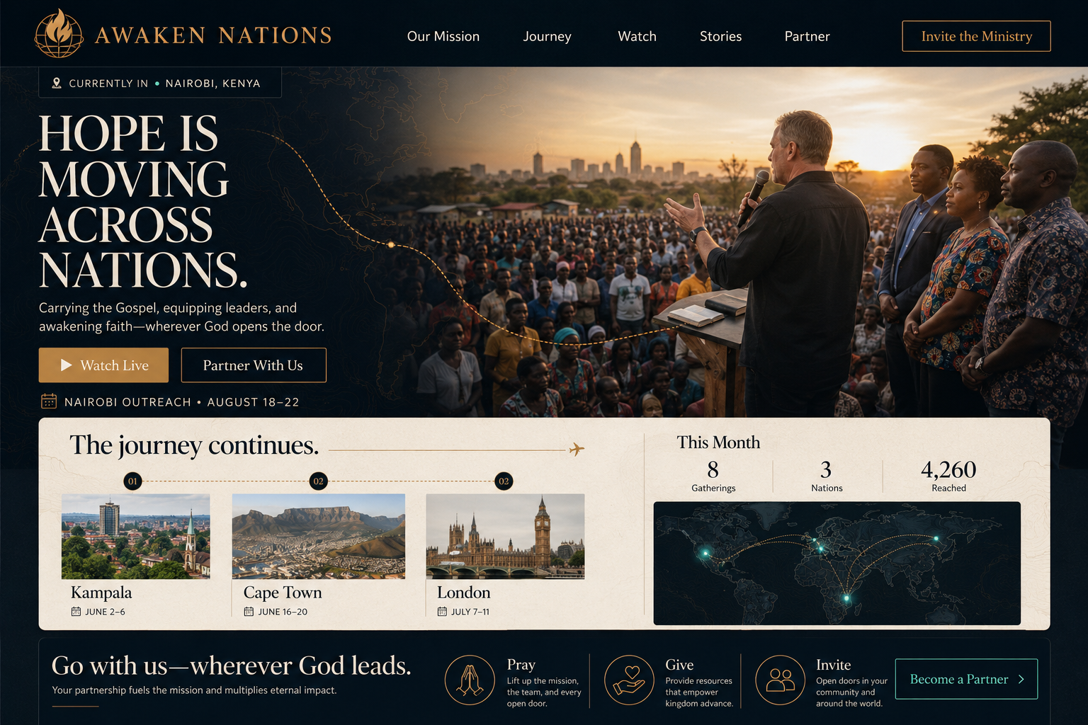 Custom missions and traveling ministry website concept